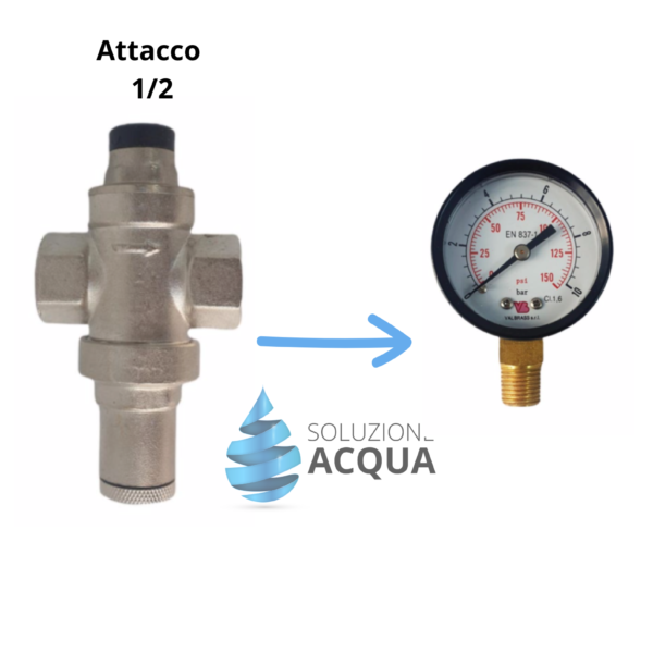 Riduttore di pressione acqua F/F 1/2" con manometro