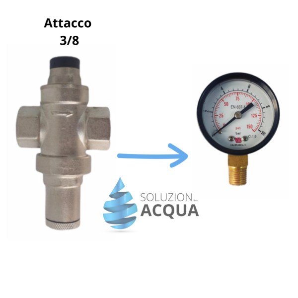 Riduttore di pressione acqua F/F 3/8 con manometro